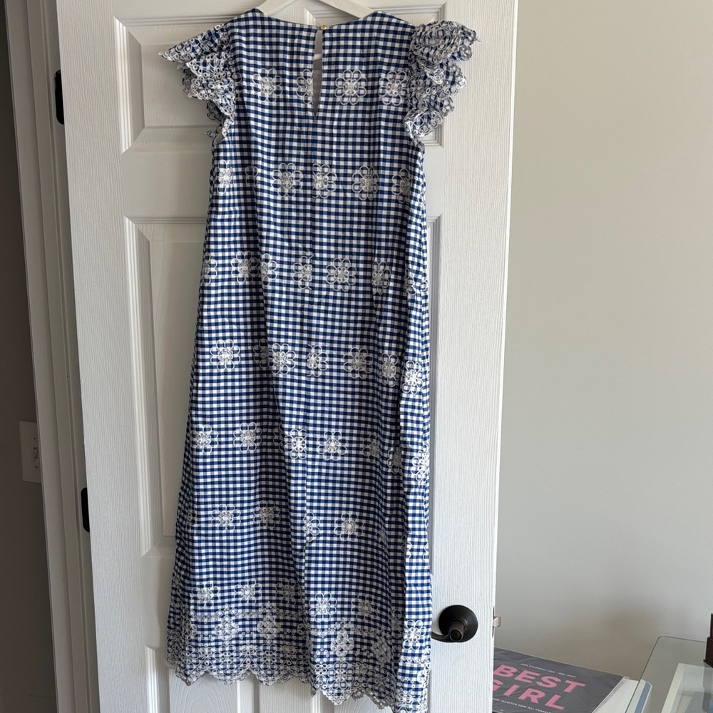 Sail to Sable Navy and White Gingham Dress with Floral Embroidery - Picture 8 of 8